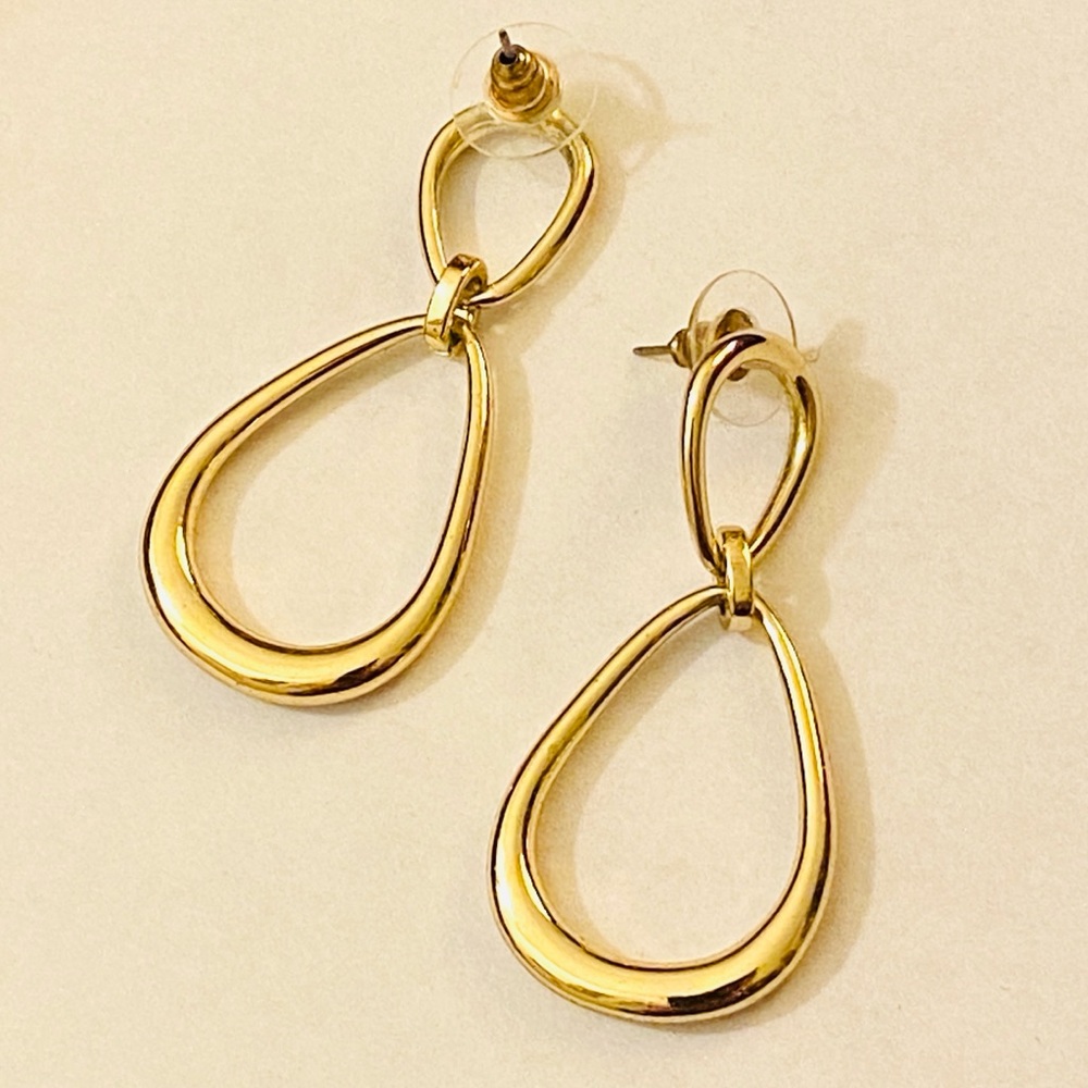 Gold drop dangle hoop earrings